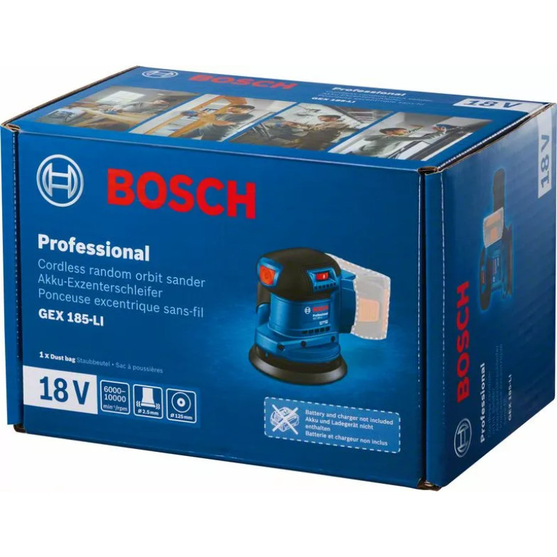 Akumulatora ekscentra slīpmašīna GEX 185-LI 1x4Ah; 06013A5021 BOSCH