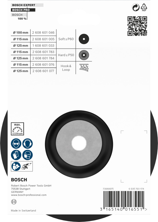 Gumijas slīpšķīvis D 115, Mazām leņķa slīpmašīnām PRO BACKING PAD, MĪKSTS, 2608601005 BOSCH