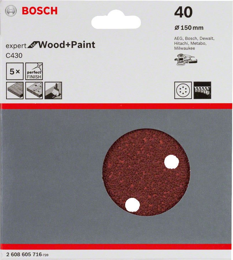 Ekscentra slīpmašīnām, ekscentra slīpmašīnām ar putekļu maisu C430 EXPERT FOR WOOD AND PAINT, 2608605716 BOSCH