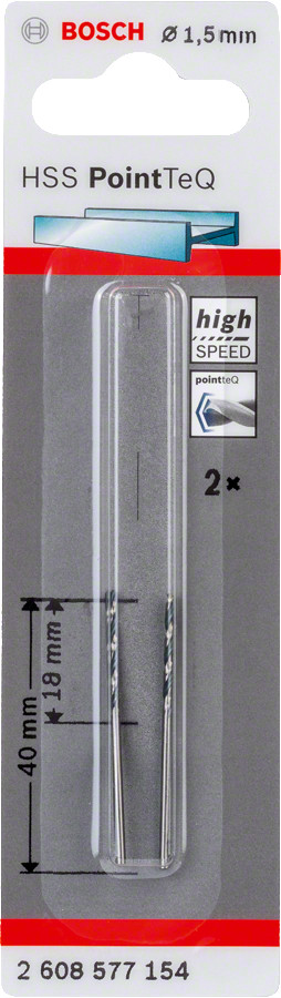 Urbis metālam PointTeQ 1,5 x 18 x 40 mm , 2 gab., Urbjmašīnām/skrūvgriežiem POINTTEQ HSS SPIRĀLVEIDA URBIS, 2608577154, BOSCH