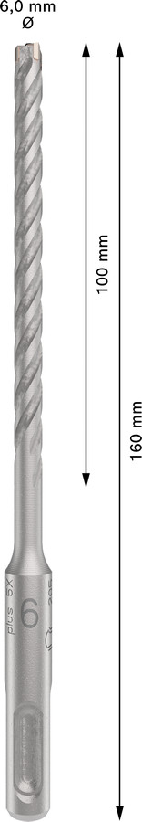 Triecienurbis SDS plus-5X 6x100x160 ,mm 1 gab., Perforatora urbjiem PRO SDS PLUS-5X TRIECIENURBIS PERFORATORIEM, 2608833778, BOSCH