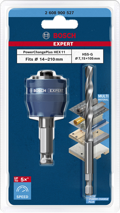 PC Plus adapteris 3/8" ar HSS-G 7,15x105 urbi, Urbjmašīnām/skrūvgriežiem, triecienurbjmašīnām/triecienskrūvgriežiem EXPERT POWER CHANGE PLUS AR CENTRĒJOŠO URBI, 2608900527, BOSCH