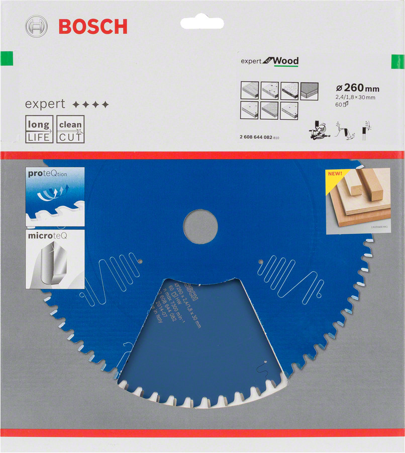 Ripzāģa disks Expert Wood 260 x 30 x 2,4 mm, 60, Paneļzāģiem RIPZĀĢA ASMENS EXPERT FOR WOOD, 2608644082, BOSCH