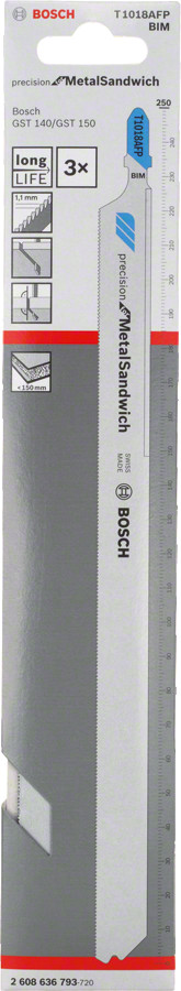 3 figūrzāģa asmeņi T 1018 AFP,Metal-Sandwich, Figūrzāģiem PRO METAL SANDWICH PRECISE T1018AFP FIGŪRZĀĢA ASMENS, 2608636793, BOSCH