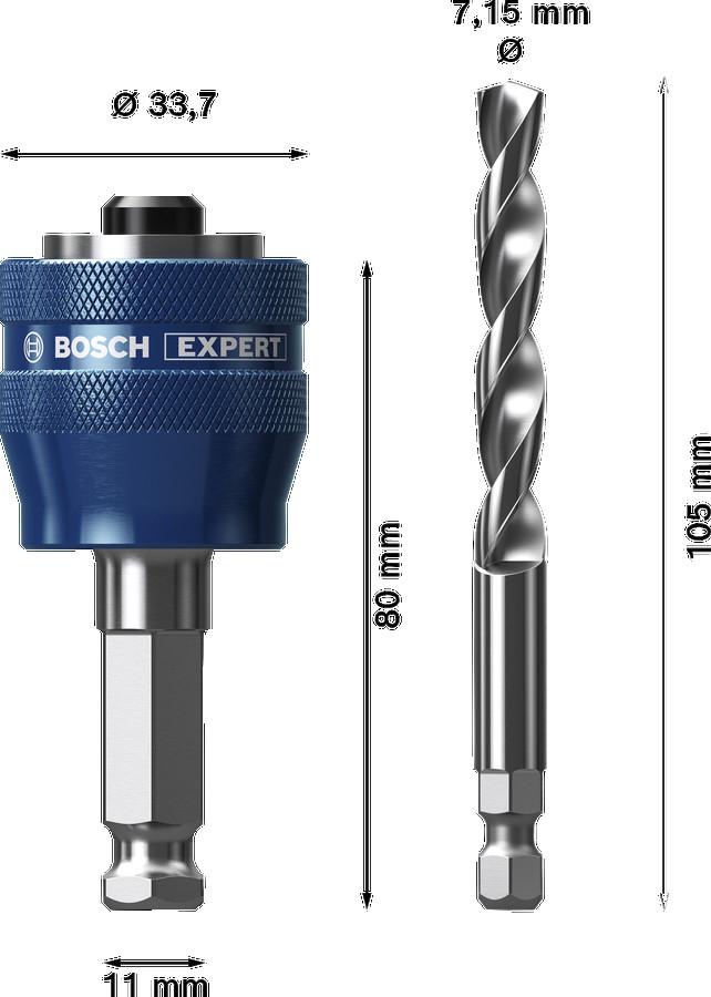 PC Plus adapteris 3/8" ar HSS-G 7,15x105 urbi, Urbjmašīnām/skrūvgriežiem, triecienurbjmašīnām/triecienskrūvgriežiem EXPERT POWER CHANGE PLUS AR CENTRĒJOŠO URBI, 2608900527, BOSCH