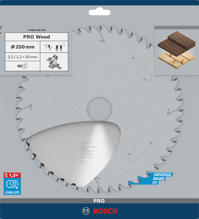 Ripzāģa disks 250x30 mm Optiline Wood, Paneļzāģiem PRO WOOD RIPZĀĢA ASMENS, 2608640643, BOSCH