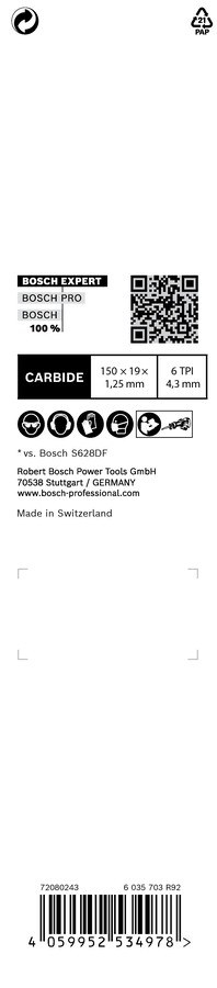 1 Zobenzāģa asmens S641HM Fiber Plasterboard, Zobenzāģiem EXPERT FIBER PLASTER S641HM ASMENS, 2608900407, BOSCH