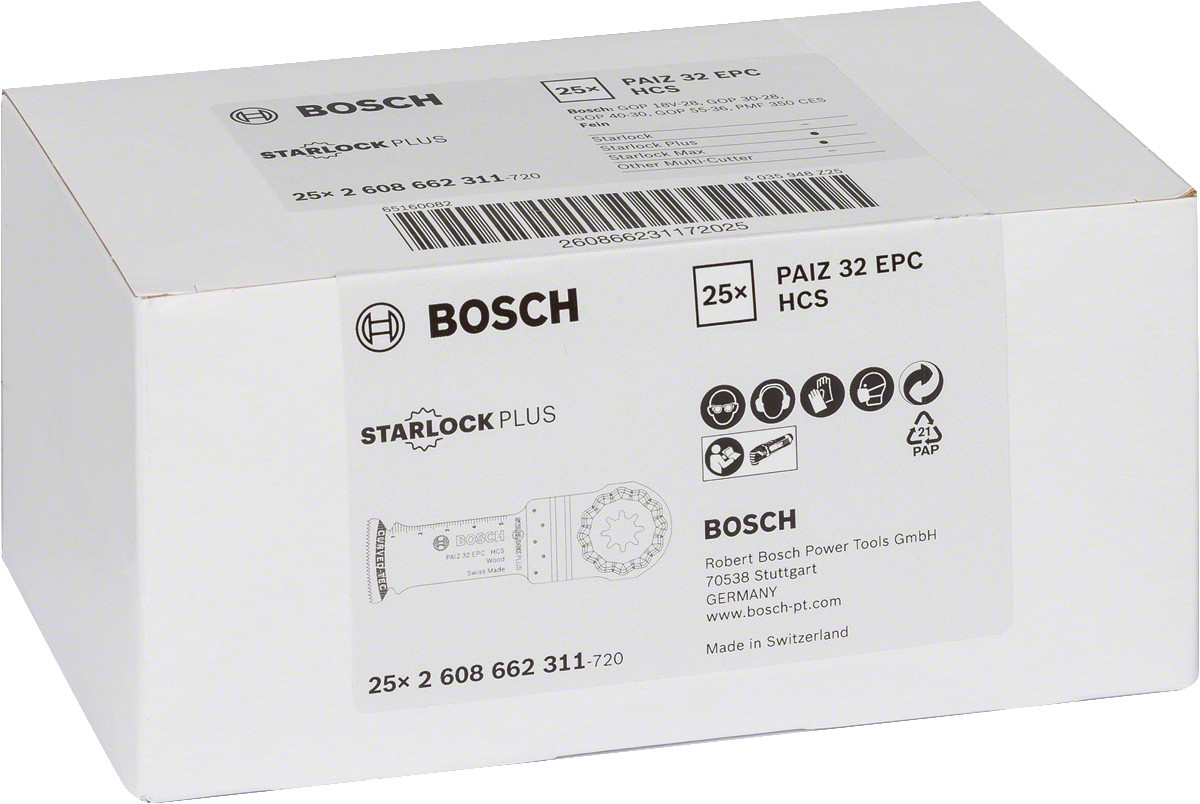 Zāģa asmens Starlock PAIZ 32 EPC, dziļiem griezumiem kokā, 60 mm, 2608662311, BOSCH