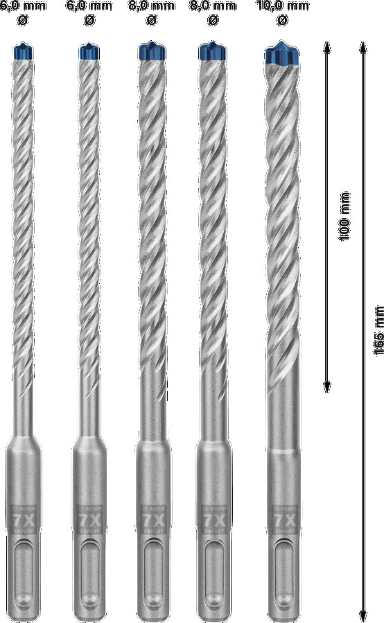 SDS-plus-7X  5 urbj.kompl Robust Line 6/6/8/8/10 mm, Perforatora urbjiem EXPERT SDS PLUS-7X TRIECIENURBJU PERFORATORIEM KOMPLEKTS, 2608900198, BOSCH