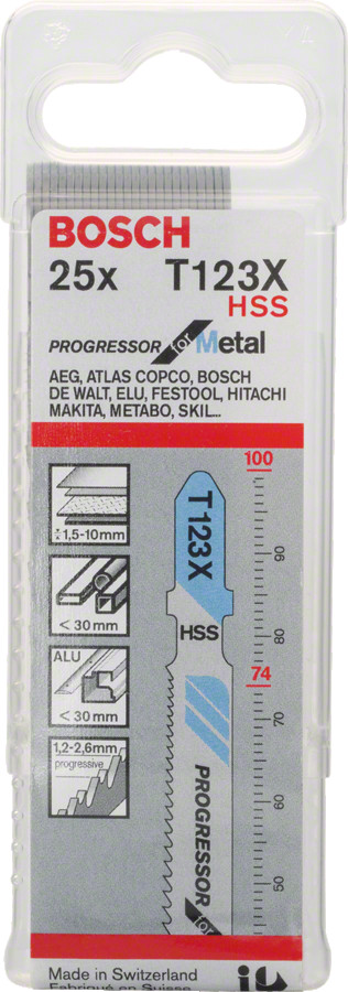 25 figūrzāģa asmeņi T 123 X (Progressor), Figūrzāģiem PRO METAL THICK AND THIN T123XF FIGŪRZĀĢA ASMENS, 2608638474, BOSCH