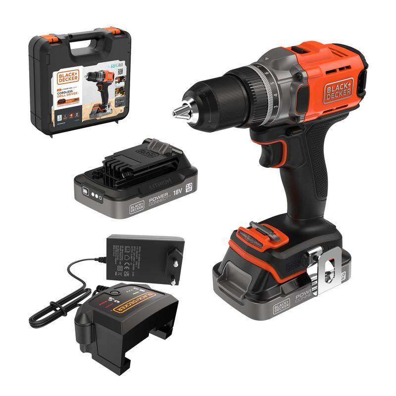 18V Drill Driver with 2 X 2.0Ah SOC Battery, 1A charger in Kitbox BCD382D2XK-QW BLACK DECKER