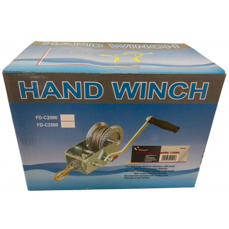 Winch, stationary, hand, 1133kg, cable 10m DEGET