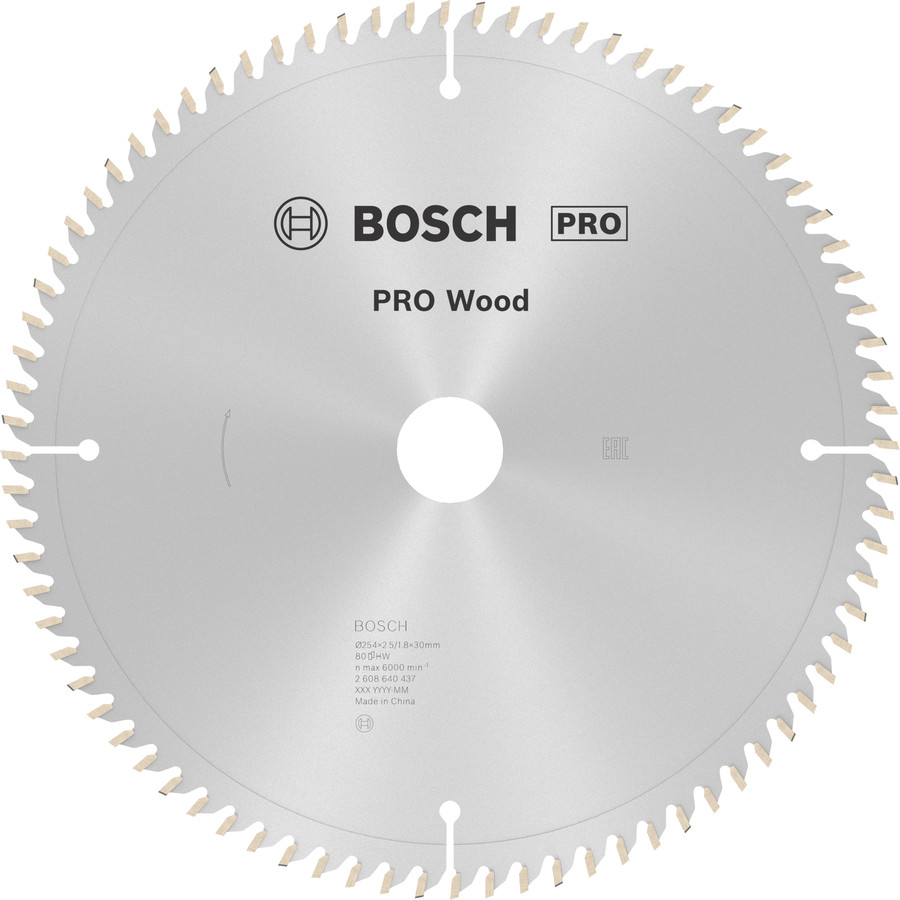 Stacionārā ripzāģa disks 254x30x80, kokam, Paneļzāģiem PRO WOOD RIPZĀĢA ASMENS, 2608640437, BOSCH