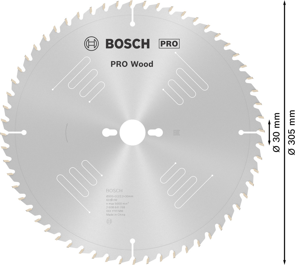 Ripāģa disks 305 x 30 x 3,2 mm, 60, Paneļzāģiem PRO WOOD RIPZĀĢA ASMENS, 2608641768, BOSCH