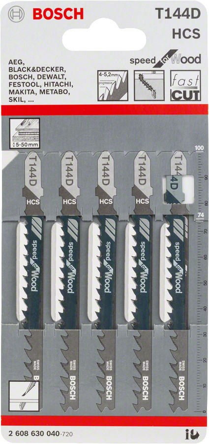 5 figūrzāģa asmeņi T 144 D, Figūrzāģiem FIGŪRZĀĢA ASMENS T 144 D SPEED FOR WOOD, 2608630040, BOSCH