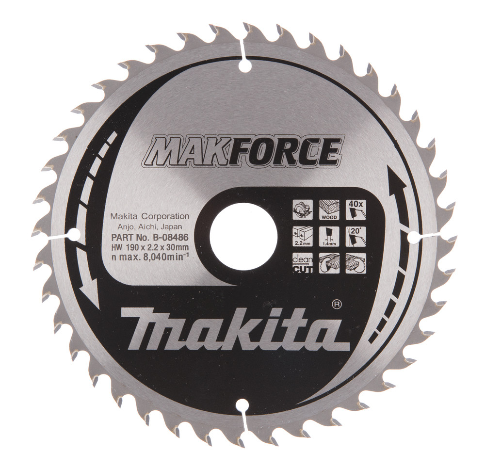 T.C.T. Zāģripa MAKFORCE 190X2.2X30mm 20° T40, B-08486 MAKITA