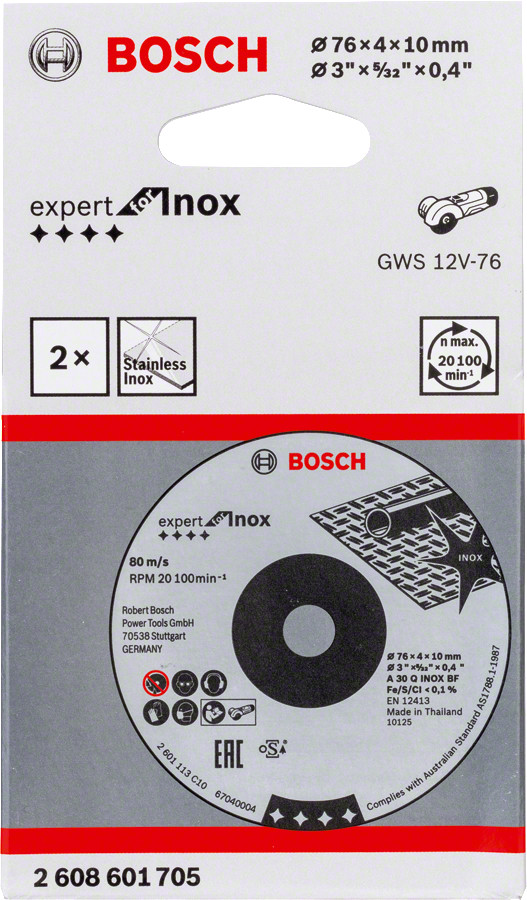 Slīpēšanas disks 76 x 4 x 10 mm, 2 gab, Mazām leņķa slīpmašīnām PRO STAINLESS STEEL AND METAL SLĪPRIPA, 2608601705, BOSCH