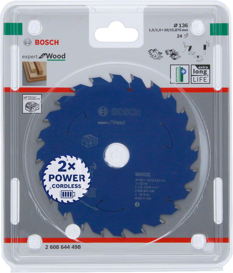 Expert for Wood 136x20x1.5/1x24T, Rokas ripzāģiem EXPERT FOR WOOD BEZVADU ZĀĢIEM PAREDZĒTS RIPZĀĢA ASMENS, 2608644498, BOSCH