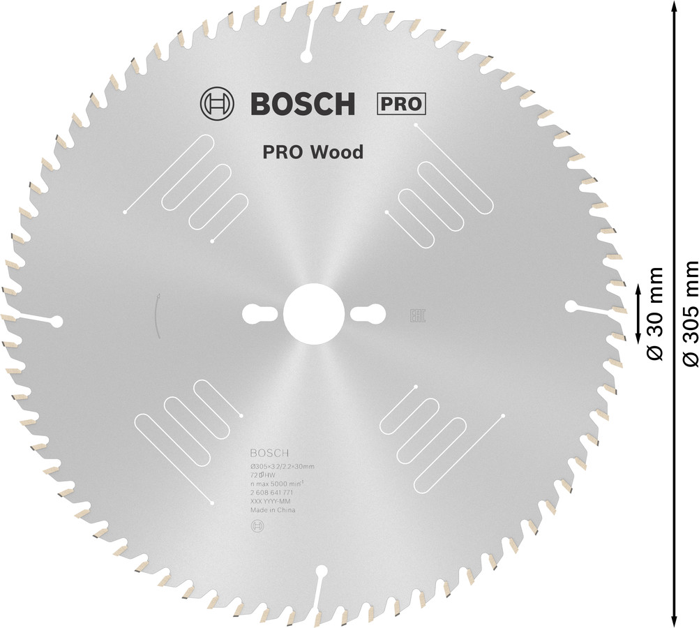 Ripzāģa disks Optiline Wood 305x30x3,2mm Z72, Galda zāģiem PRO WOOD RIPZĀĢA ASMENS, 2608641771, BOSCH