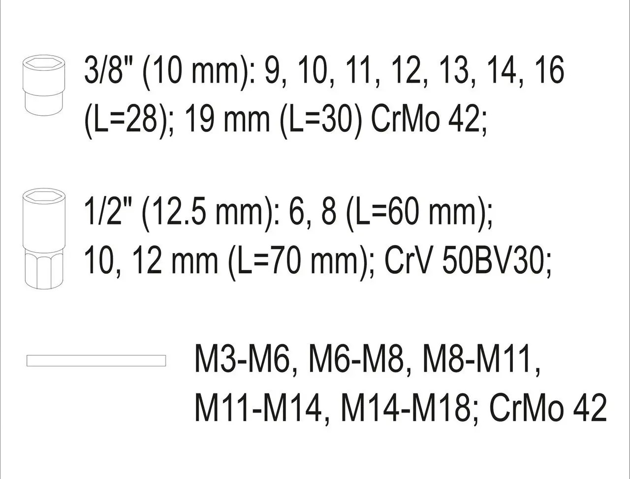 Sulūžusių varžtų ištraukiklių komplektas 1/2" 3/8" (17 vnt.) YT-06033 YATO