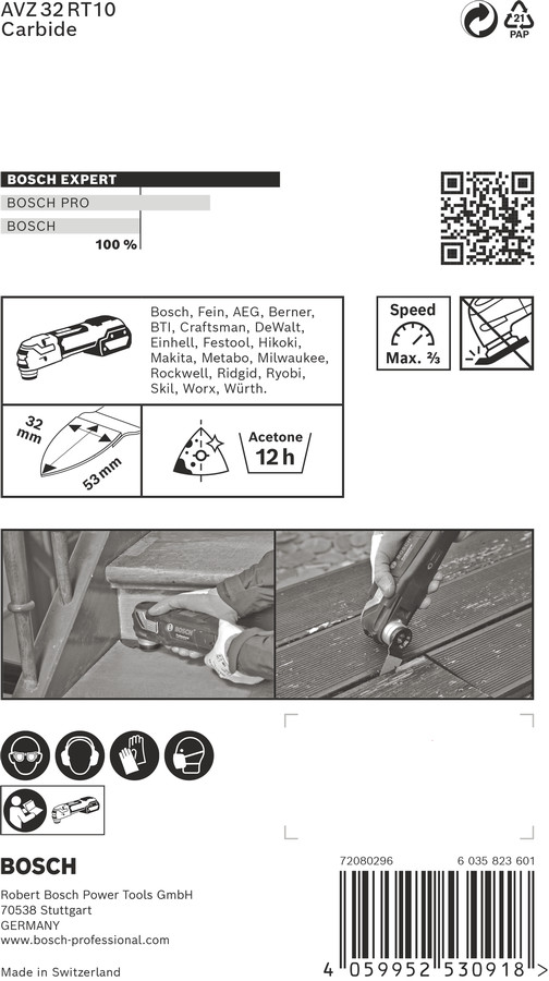 Starlock AVZ32RT10 1 gab., Svārstību daudzfunkcionālajiem darbarīkiem EXPERT AVZ 32 RT10 SLĪPĒŠANAS PAMATNE, 2608900039, BOSCH