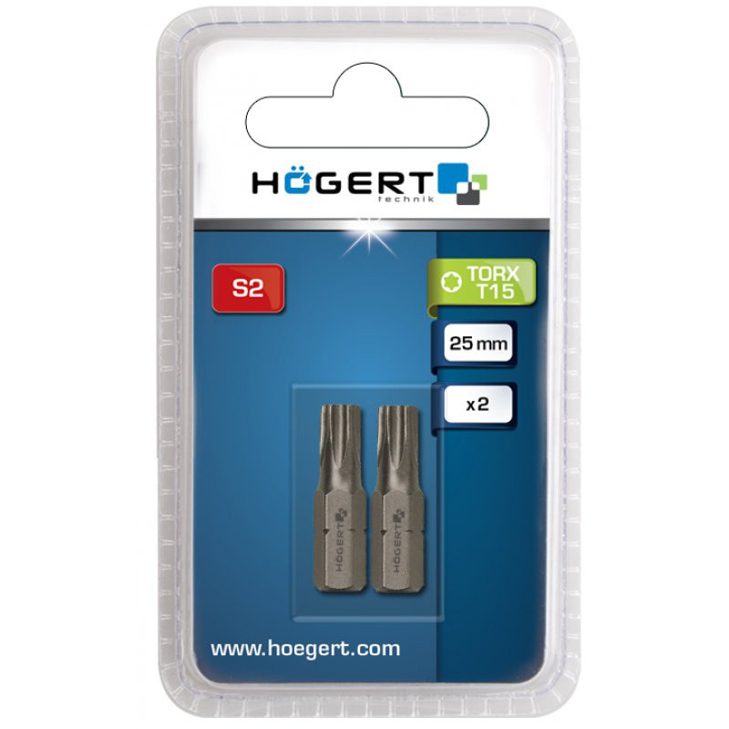 Бита-отвертка TORX 15, 25мм, S2, 2 шт., HT1S362 HOGERT