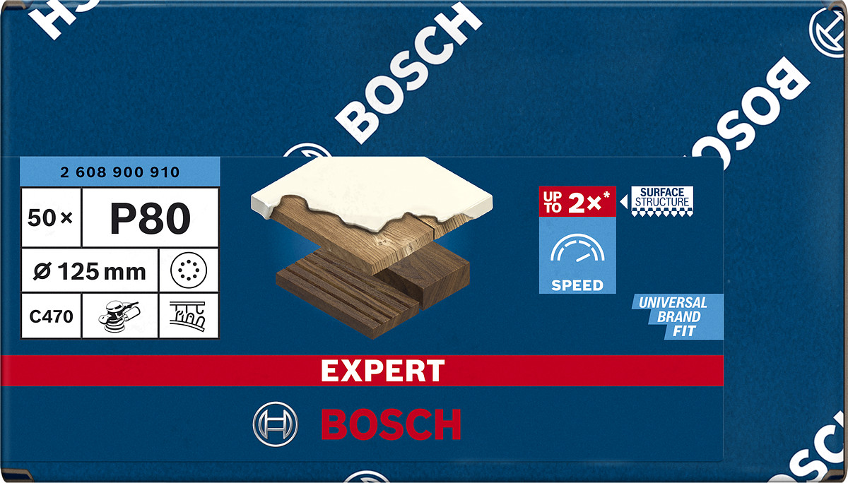 C470 smilšpapīrs 125 mm G80, 50 gab, Ekscentra slīpmašīnām, orbitālajām slīpmašīnām EXPERT C470 SLĪPDISKI, 2608900910, BOSCH