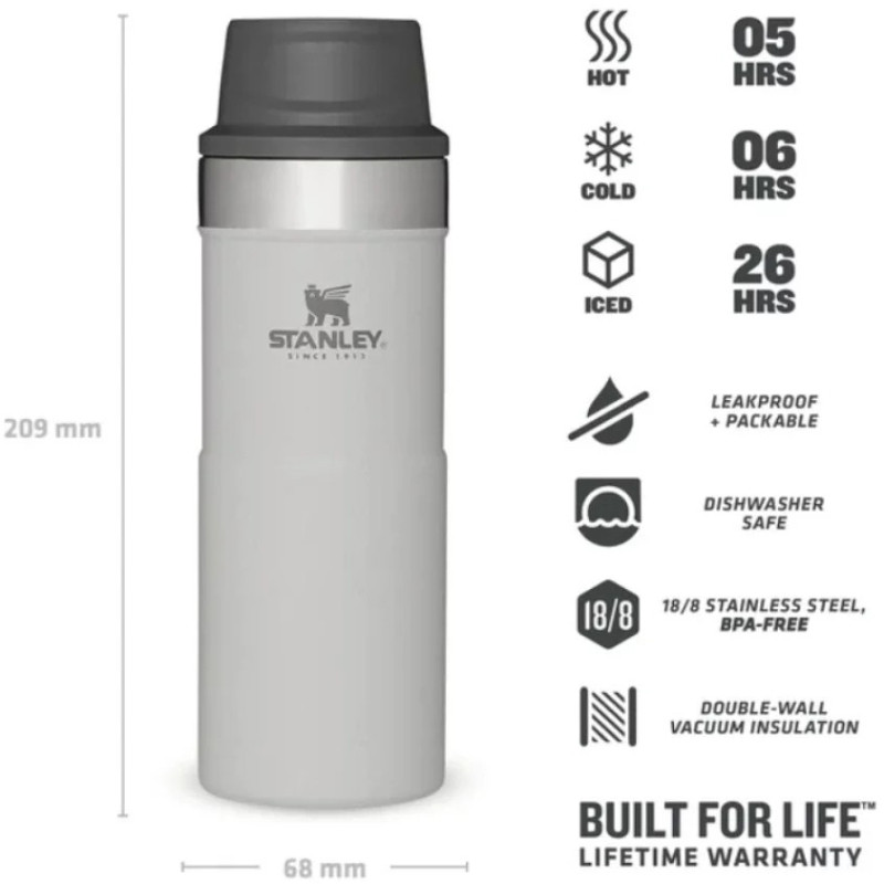 Termokrūze The Trigger-Action Travel Mug Classic 0,35L gaiši pelēka; 2809848053 STANLEY