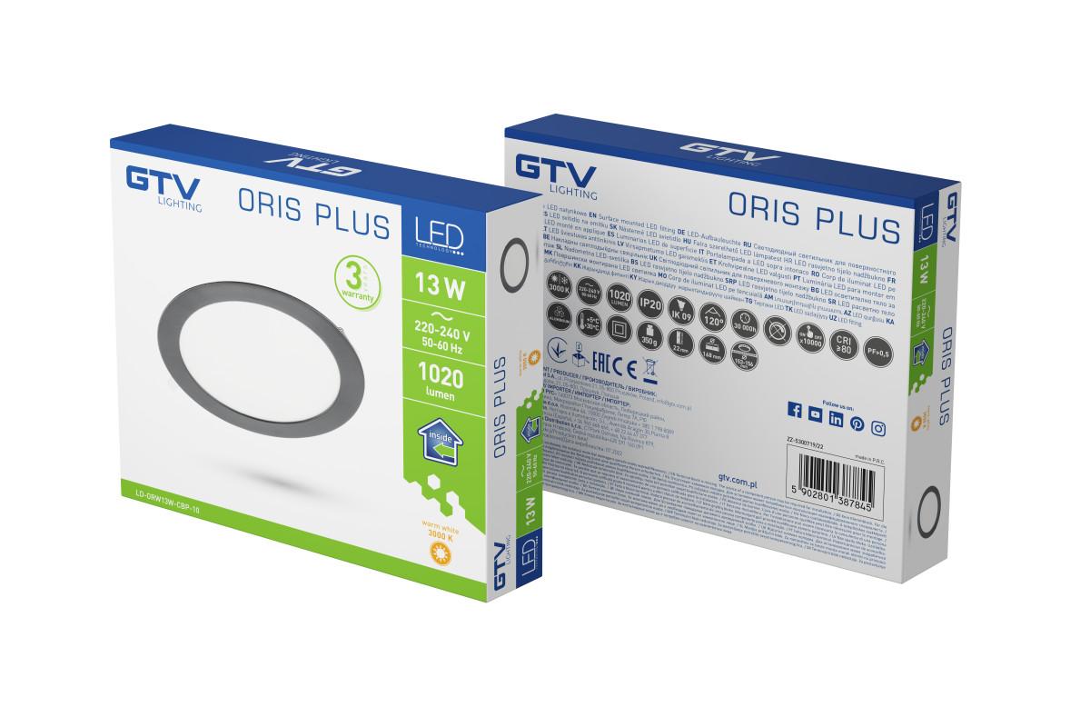 Įleidžiamas LED lubų skydelis ORIS PLUS, 13W, 1020lm, 3000K, 120°, IP20 LD-ORW13W-CBP-10 GTV