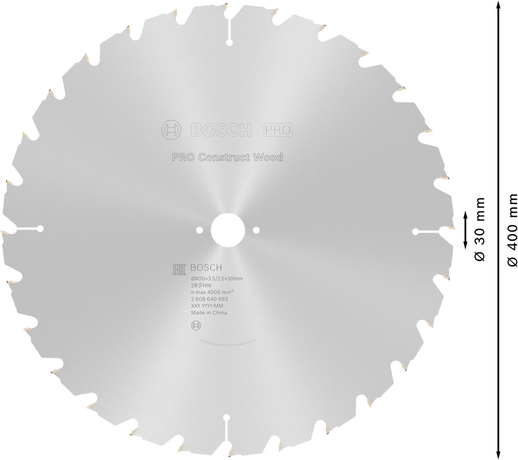 Ripāģa disks 400x30mm Construct wood top 28, Galda zāģiem PRO CONSTRUCT WOOD RIPZĀĢA ASMENS, 2608640693, BOSCH