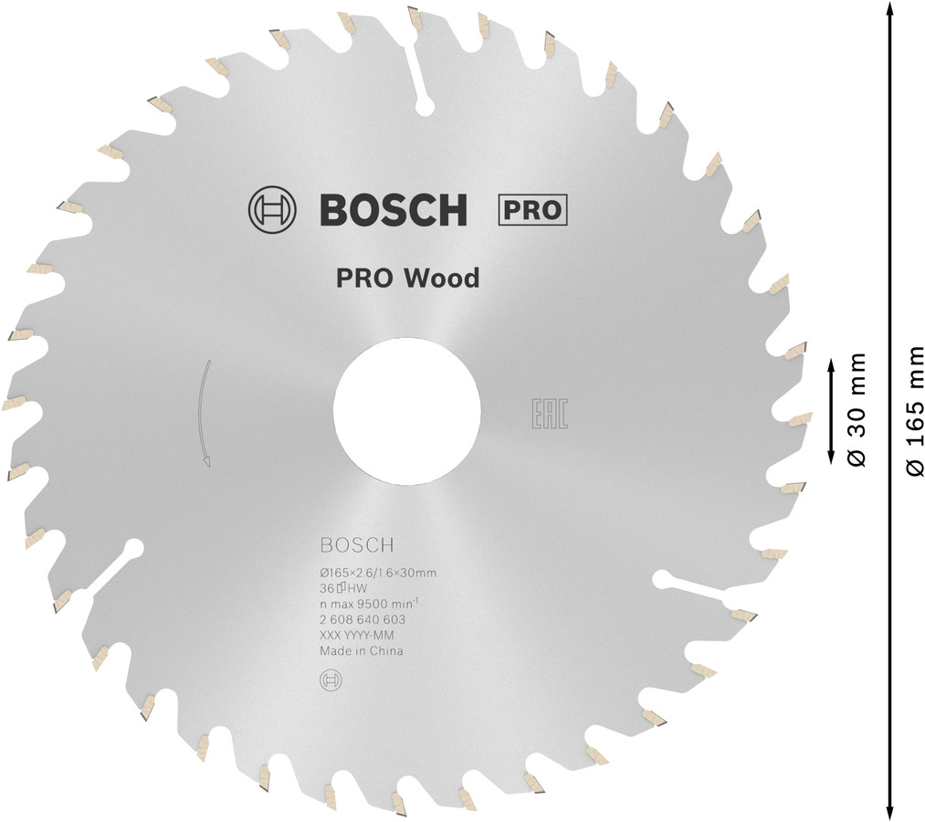 Ripzāģa disks 165x30 mm Optiline Wood, Rokas ripzāģiem PRO WOOD RIPZĀĢA ASMENS, 2608640603, BOSCH