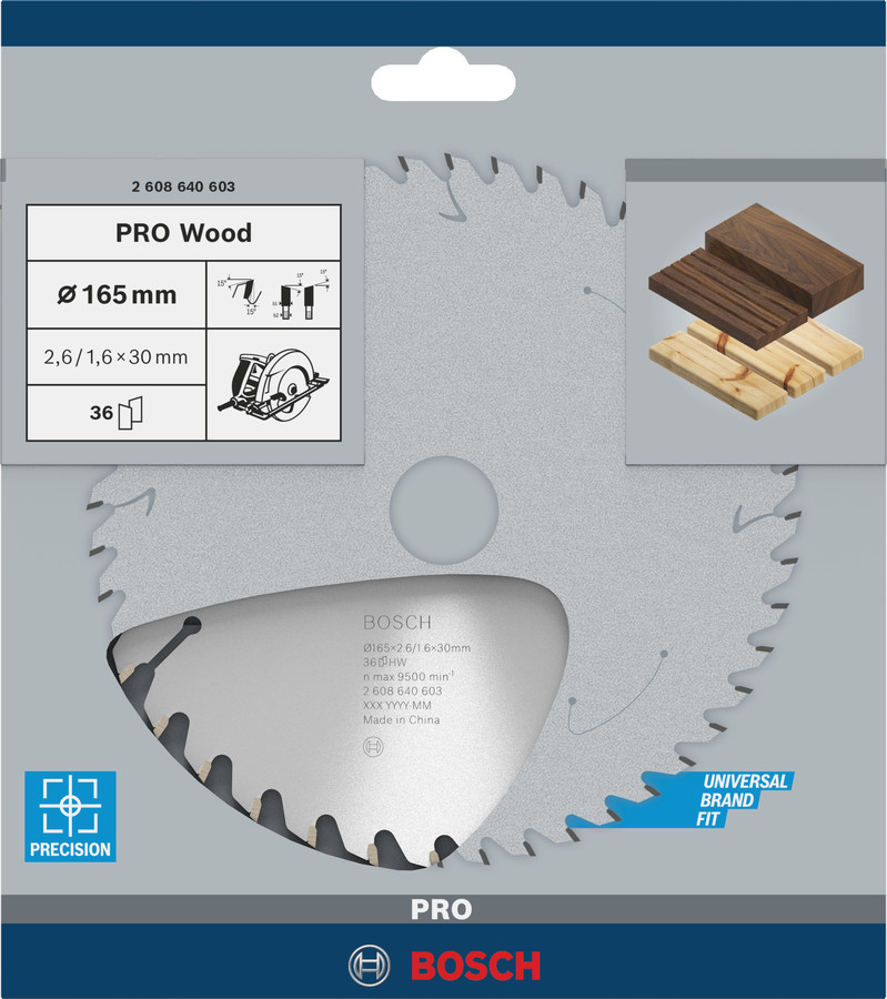 Ripzāģa disks 165x30 mm Optiline Wood, Rokas ripzāģiem PRO WOOD RIPZĀĢA ASMENS, 2608640603, BOSCH