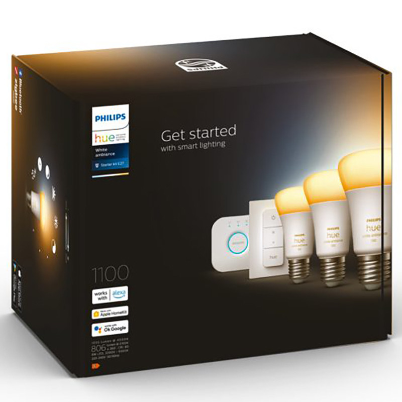 Philips Hue lempučių rinkinys E27 3x800lm 75W, 3vnt. + Hue Bridge + jungiklis