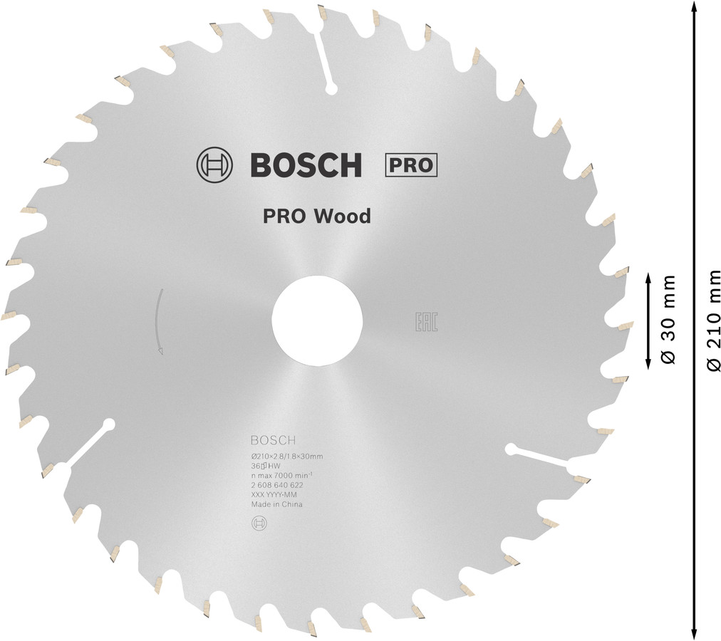 Ripzāģa disks 210x30mm Optiline Wood, Rokas ripzāģiem PRO WOOD RIPZĀĢA ASMENS, 2608640622, BOSCH