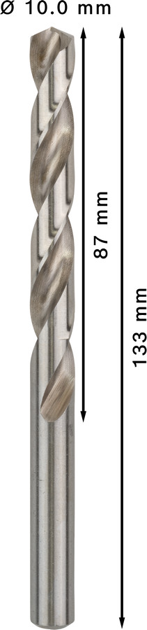 HSS-G urbji metālam 10.0mm, 5gab., Urbjmašīnām/skrūvgriežiem PRO METAL HSS-G STANDARTA SPIRĀLVEIDA URBJA GARUMS, 2608595077, BOSCH