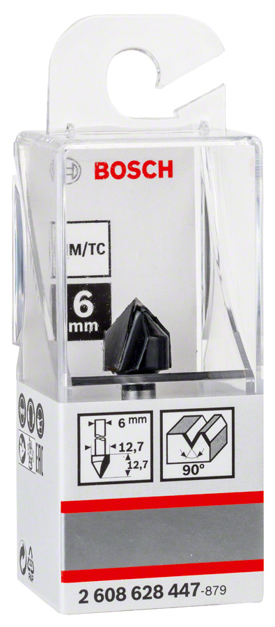 V veida gropju frēze 6mm D1 12,7 mm, L 12,7 mm,90°, Rokas frēzēm, malu frēzēm V VEIDA GROPJU FRĒZE STANDARD FOR WOOD V-GROOVE BIT, 2608628447, BOSCH