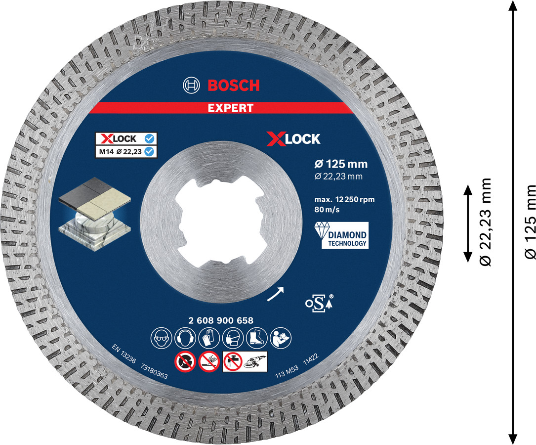 X-LOCK dimanta disks HardCeramic125x22.23x1.6, Mazām leņķa slīpmašīnām EXPERT HARD CERAMIC DIMANTA GRIEZĒJDISKS, 2608900658, BOSCH