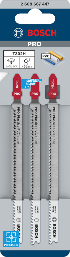 3 figūrzāģa asmeņi T 302 H, Clean for PVC, Figūrzāģiem PRO PLASTICS PVC CLEAN T302H FIGŪRZĀĢA ASMENS, 2608667447, BOSCH