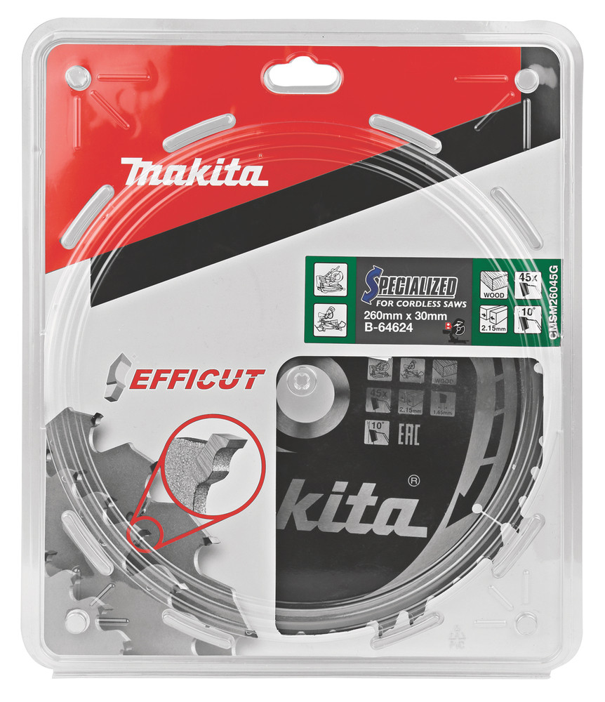 T.C.T. Zāģripa EFFICUT 260X2.15X30mm 10° T45, B-64624 MAKITA