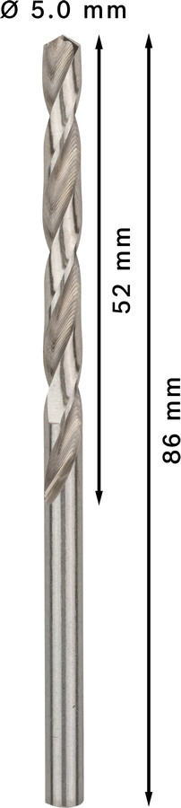 HSS-G urbji metālam 5.0mm, 10gab., Urbjmašīnām/skrūvgriežiem PRO METAL HSS-G STANDARTA SPIRĀLVEIDA URBJA GARUMS, 2608595062, BOSCH