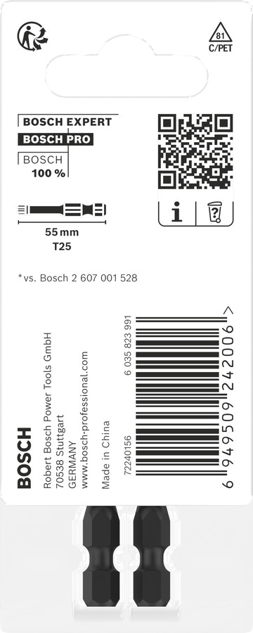 Skrūvgrieža uzg.T20 /L=25 25 gab./ Impact, Tiecienskrūvgriežiem, akumulatoru skrūvgriežiem PRO IMPACT T SKRŪVGRIEŽA UZGALIS, 2607002805 BOSCH