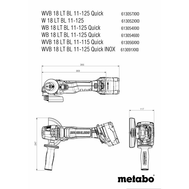 Akunurklihvija WB 18 LT BL 11-125 RÜMMEMETABOX; 613052840 METABO