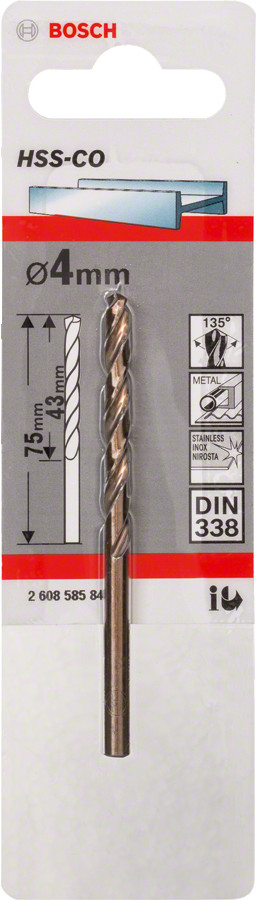 HSS-Co urbis metālam 4,0mm, 1 gab., Urbjmašīnām/skrūvgriežiem KOBALTA HSS SPIRĀLVEIDA URBIS, 2608585846, BOSCH