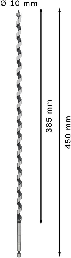 Spirālveida urbis kokam 10,0x450,0 mm,1 gab., Urbjmašīnām/skrūvgriežiem, triecienurbjmašīnām/triecienskrūvgriežiem PRO WOOD SPIRĀLURBIS, 2608597641, BOSCH