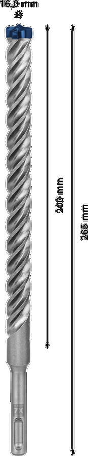 Triecienurbis SDS plus-7X 16x200x265mm, 1 gab., Perforatora urbjiem EXPERT SDS PLUS-7X TRIECIENURBIS PERFORATORIEM, 2608900131, BOSCH