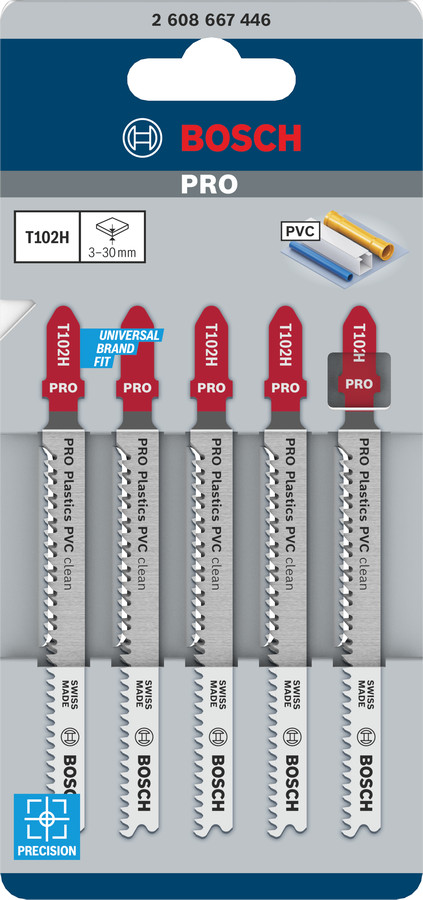 5 figūrzāģa asmeņi T 102 H, Clean for PVC, Figūrzāģiem PRO PLASTICS PVC CLEAN T102H FIGŪRZĀĢA ASMENS, 2608667446, BOSCH