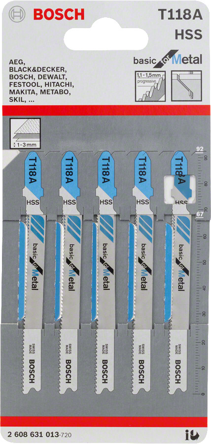 5 figūrzāģa asmeņi T 118 A, Figūrzāģiem FIGŪRZĀĢA ASMENS T 118 A BASIC FOR METAL, 2608631013, BOSCH