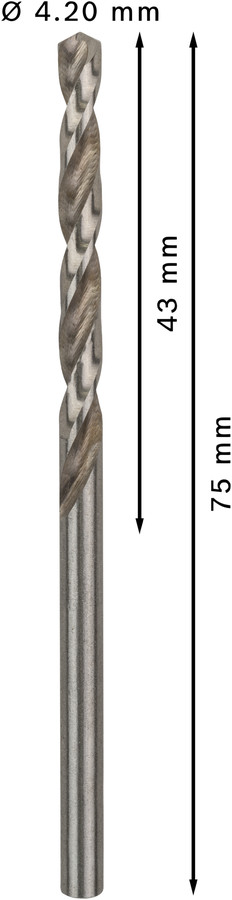 HSS-G urbji metālam 4,2mm, 10gab., Urbjmašīnām/skrūvgriežiem PRO METAL HSS-G STANDARTA SPIRĀLVEIDA URBJA GARUMS, 2608595060, BOSCH