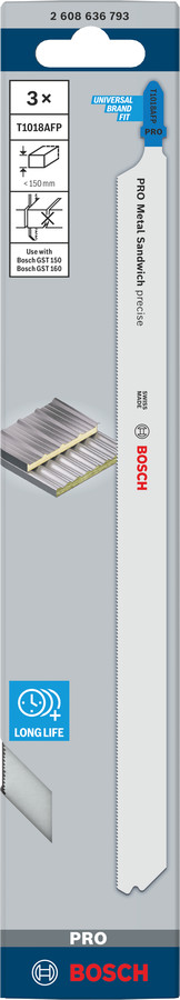 3 figūrzāģa asmeņi T 1018 AFP,Metal-Sandwich, Figūrzāģiem PRO METAL SANDWICH PRECISE T1018AFP FIGŪRZĀĢA ASMENS, 2608636793, BOSCH