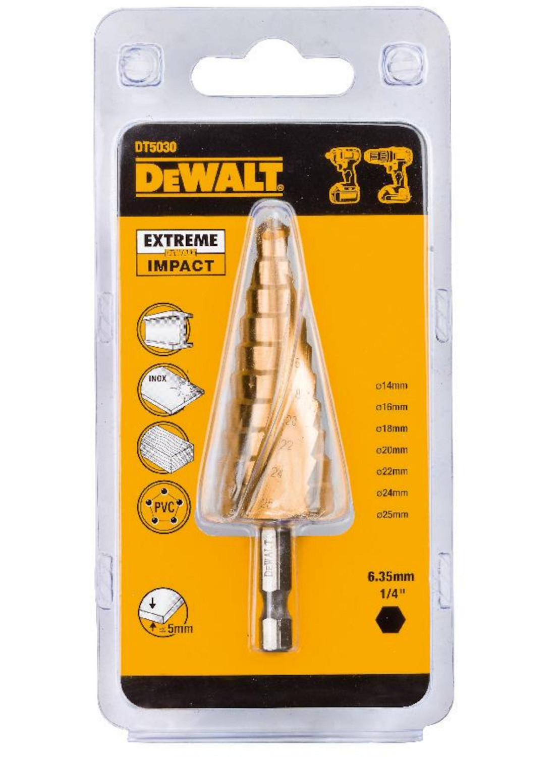 Cone step drill 14-25mm DeWALT